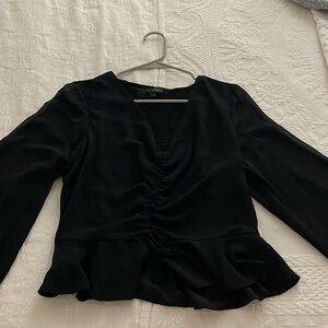 1 State Black Ruched Front Blouse